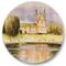 Designart - Historic Church On The Rock On Banks of The River - Lake House Metal Circle Wall Art